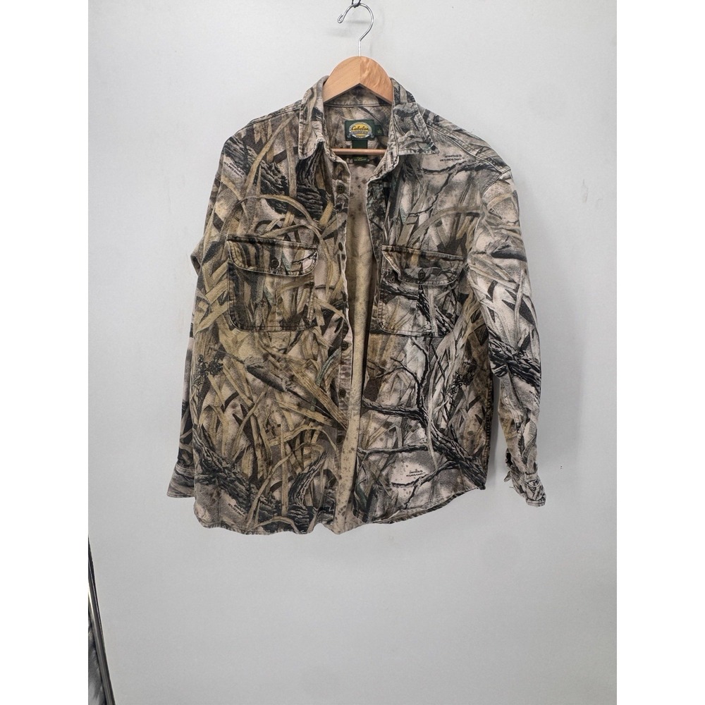 Cabela's L Tall Wetlands Camo Hunting Shirt Long Sleeve Button Front Pockets